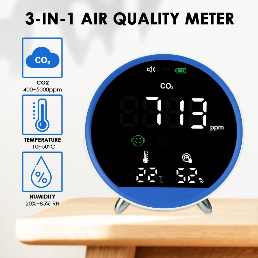 CO2 Meter Portable CO2 Detector Digital CO2 Monitor with Alarm Function  Carbon Dioxide Temperature and Humidity Meter, NDIR CO2 Sensor Indoor Air