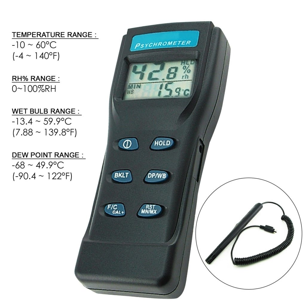 8723 8723 Digital Temperature Humidity RH Meter Gauge Monitor, Professional Thermo - Hygrometer Psychrometer with Dew Point / Wet Bulb Temperature, Hard Case, Replaceable Probe - Gain Express 8723 8723 Digital Temperature Humidity RH Meter Gauge Monitor, Professional Thermo - Hygrometer Psychrometer with Dew Point / Wet Bulb Temperature, Hard Case, Replaceable Probe - Gain Express