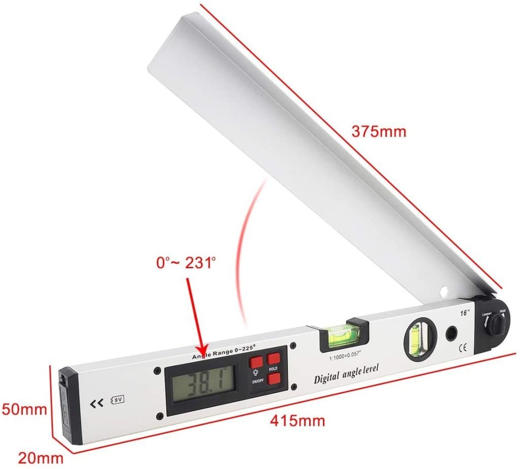 AGF - 326 Digital Angle Finder Protractor Meter 0 - 225° with Horizontal & Vertical Bubble Level, Backlit Display - Gain Express AGF - 326 Digital Angle Finder Protractor Meter 0 - 225° with Horizontal & Vertical Bubble Level, Backlit Display - Gain Express