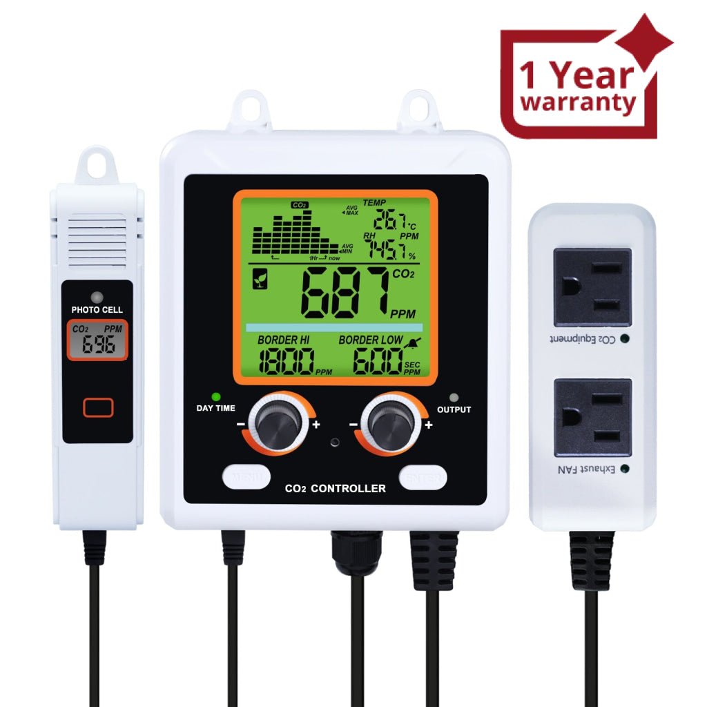 AQM - 419_US AQM - 419 Dual - Output CO2 Controller Carbon Dioxide Monitor with Day & Night Auto Detection, Temperature and Humidity Measurement, 15ft Remote NDIR CO2 Sensor, and Trend Chart for Greenhouses, Offices, Factories, Homes, etc. - Gain Express AQM - 419_US AQM - 419 Dual - Output CO2 Controller Carbon Dioxide Monitor with Day & Night Auto Detection, Temperature and Humidity Measurement, 15ft Remote NDIR CO2 Sensor, and Trend Chart for Greenhouses, Offices, Factories, Homes, etc. - Gain Express