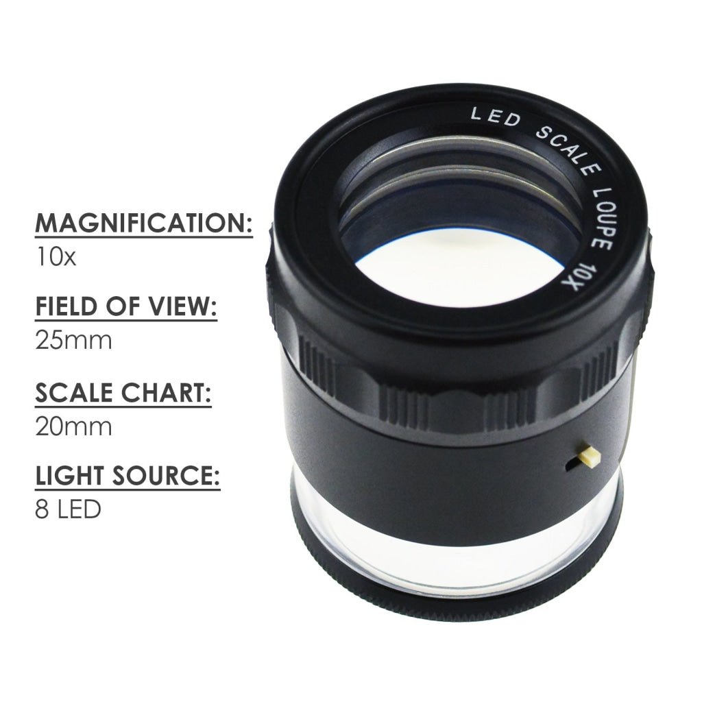 CLMG - 7173_LED CLMG - 7173_LED Magnifier Scale Loupe 10x Magnification 8 LED Light 20mm Scale Chart & 25mm Field of View - Gain Express CLMG - 7173_LED CLMG - 7173_LED Magnifier Scale Loupe 10x Magnification 8 LED Light 20mm Scale Chart & 25mm Field of View - Gain Express