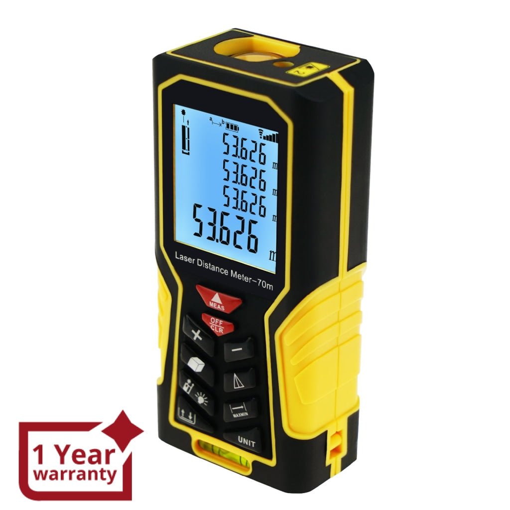 DIS - 61 DIS - 61 Digital Laser Distance Meter 70m (229ft) Handheld Range Finder Area & Volume Measuring Tools Meter Tester with Backlight and Spirit Bubble Level, ±1mm accuracy - Gain Express DIS - 61 DIS - 61 Digital Laser Distance Meter 70m (229ft) Handheld Range Finder Area & Volume Measuring Tools Meter Tester with Backlight and Spirit Bubble Level, ±1mm accuracy - Gain Express