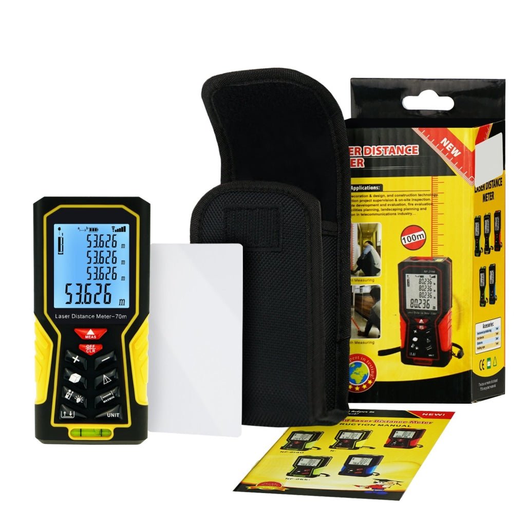 DIS - 61 DIS - 61 Digital Laser Distance Meter 70m (229ft) Handheld Range Finder Area & Volume Measuring Tools Meter Tester with Backlight and Spirit Bubble Level, ±1mm accuracy - Gain Express DIS - 61 DIS - 61 Digital Laser Distance Meter 70m (229ft) Handheld Range Finder Area & Volume Measuring Tools Meter Tester with Backlight and Spirit Bubble Level, ±1mm accuracy - Gain Express