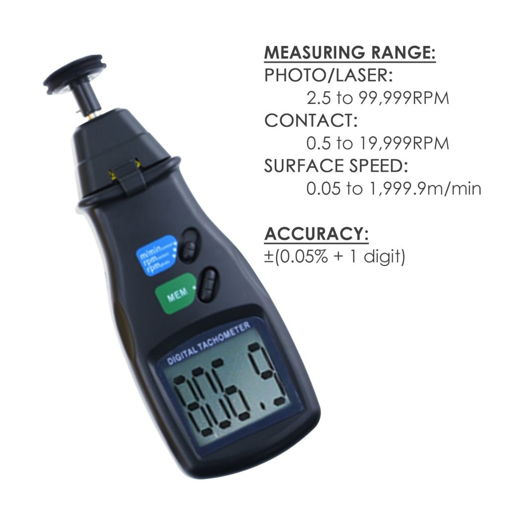 DT - 6236B DT - 6236B 2in1 Digital Laser Photo Tachometer Non - Contact & Contact RPM Gauge CE Marking Handheld Tester - Gain Express