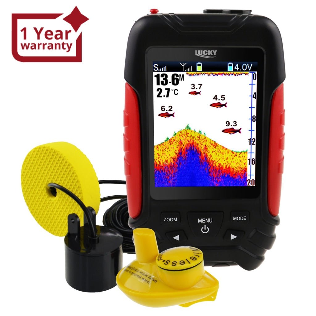 2 fish finders 1 transducer FF-168LIC LUCKY 2-in-1 Wired & Wireless Color Fish Finder Fishfinder Fishing Locator, 100m / 45m Depth Range Transducer Sonar Sensor, Portable & Rechargeable