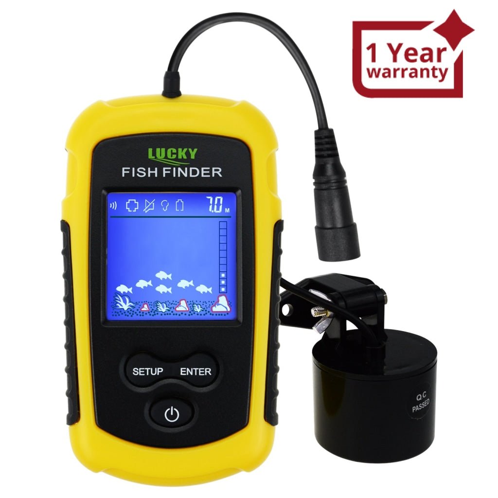sonar fish finders FFC-1108-1 Lucky Portable Fish Finder Sonar, TN/ Anti-UV LCD Display with Clear LED Backlight for Night Fishing, Wired Fishfinder with Alarm, 100M (328ft) Depth Detection, Turbid Water, Reservoir, Sea, River, lake, Boat