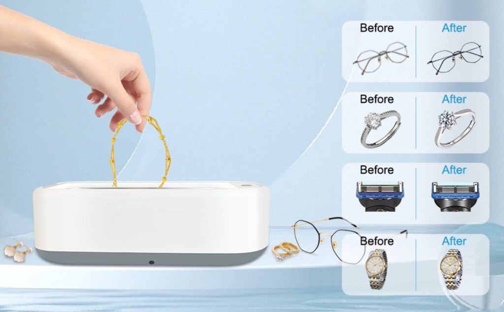 Ultrasonic Jewelry Cleaner Machine 600ml Portable Ultrasonic Denture and Eye Glasses Jewelry Cleaner High Frequency Vibration Non - slip Bottom with 304 Stainless Steel Tank - Gain Express Ultrasonic Jewelry Cleaner Machine 600ml Portable Ultrasonic Denture and Eye Glasses Jewelry Cleaner High Frequency Vibration Non - slip Bottom with 304 Stainless Steel Tank - Gain Express