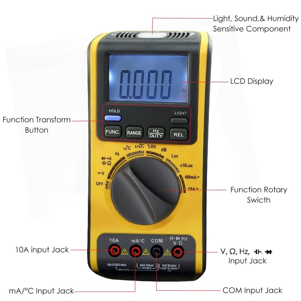 GVA - 19 GVA - 19 5 - in - 1 Multimeter with LUX, dB, °C, RH, AC, DC - Gain Express GVA - 19 GVA - 19 5 - in - 1 Multimeter with LUX, dB, °C, RH, AC, DC - Gain Express