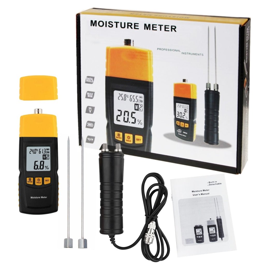 HTM - 41 HTM - 41 Digital Wood Moisture Meter 2~70% Humidity 20~90% RH Temperature - 10~60°C (14~140°F) Tester, Timber, Damp Detector Portable, Measure Water Percentage in Sheetrock, Bamboo, Paper, Soft Wood - Gain Express HTM - 41 HTM - 41 Digital Wood Moisture Meter 2~70% Humidity 20~90% RH Temperature - 10~60°C (14~140°F) Tester, Timber, Damp Detector Portable, Measure Water Percentage in Sheetrock, Bamboo, Paper, Soft Wood - Gain Express