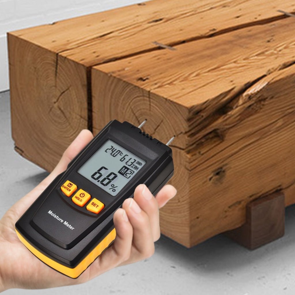 HTM - 41 HTM - 41 Digital Wood Moisture Meter 2~70% Humidity 20~90% RH Temperature - 10~60°C (14~140°F) Tester, Timber, Damp Detector Portable, Measure Water Percentage in Sheetrock, Bamboo, Paper, Soft Wood - Gain Express HTM - 41 HTM - 41 Digital Wood Moisture Meter 2~70% Humidity 20~90% RH Temperature - 10~60°C (14~140°F) Tester, Timber, Damp Detector Portable, Measure Water Percentage in Sheetrock, Bamboo, Paper, Soft Wood - Gain Express