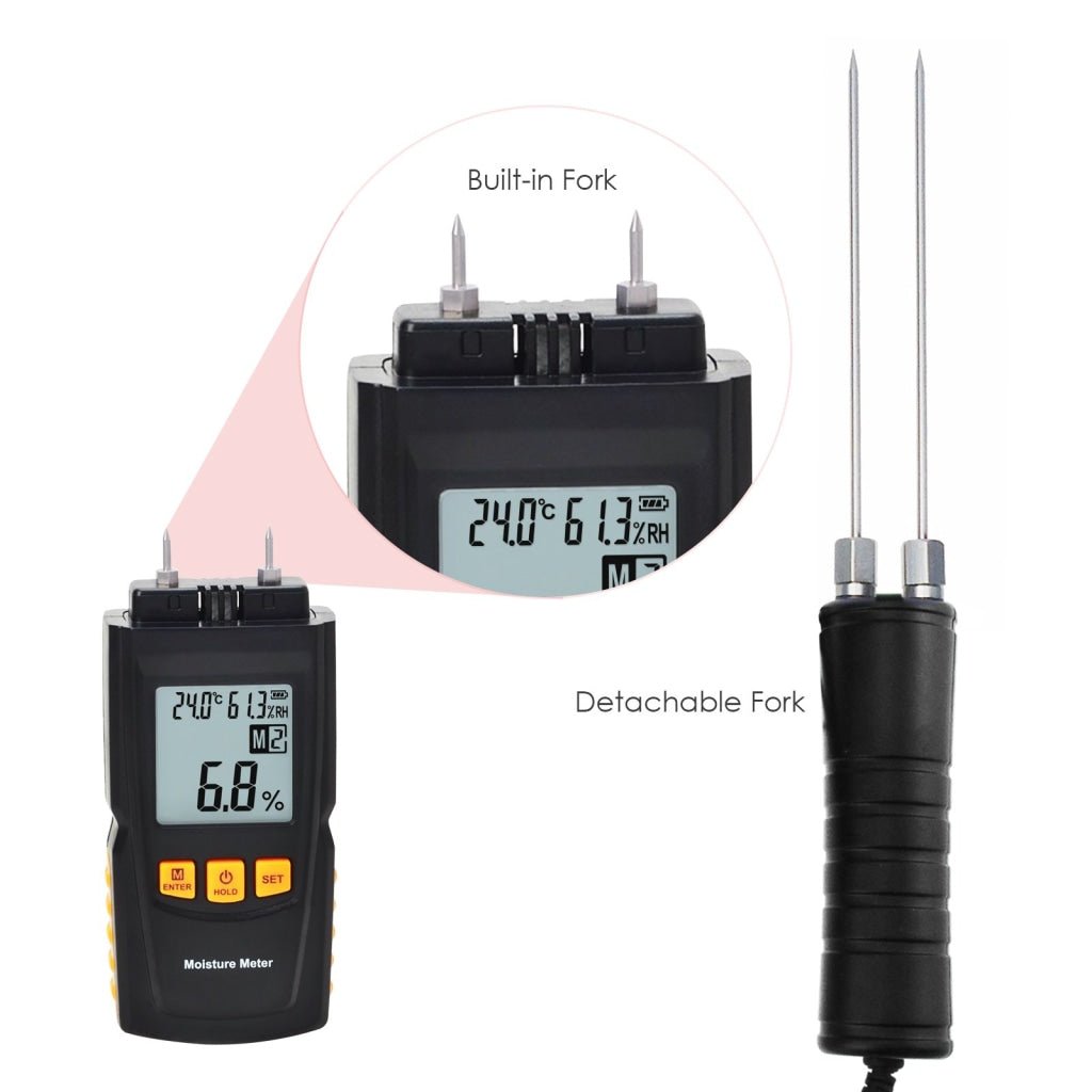 HTM - 41 HTM - 41 Digital Wood Moisture Meter 2~70% Humidity 20~90% RH Temperature - 10~60°C (14~140°F) Tester, Timber, Damp Detector Portable, Measure Water Percentage in Sheetrock, Bamboo, Paper, Soft Wood - Gain Express HTM - 41 HTM - 41 Digital Wood Moisture Meter 2~70% Humidity 20~90% RH Temperature - 10~60°C (14~140°F) Tester, Timber, Damp Detector Portable, Measure Water Percentage in Sheetrock, Bamboo, Paper, Soft Wood - Gain Express