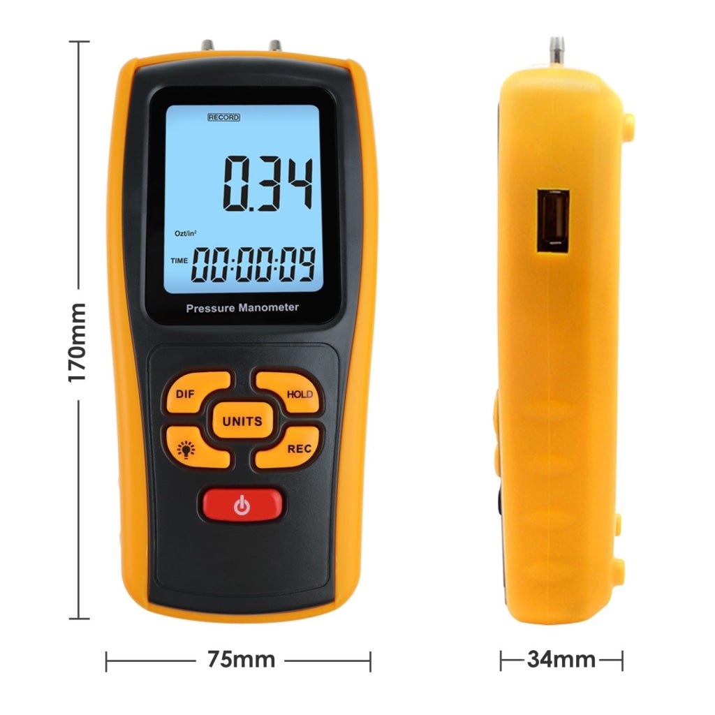 MAN - 277 MAN - 277 Digital Manometer Digital Air Pressure Meter Differential Air Pressure Gauge Dual Port HVAC Gas Pressure Tester Handheld Portable Tool - Gain Express MAN - 277 MAN - 277 Digital Manometer Digital Air Pressure Meter Differential Air Pressure Gauge Dual Port HVAC Gas Pressure Tester Handheld Portable Tool - Gain Express