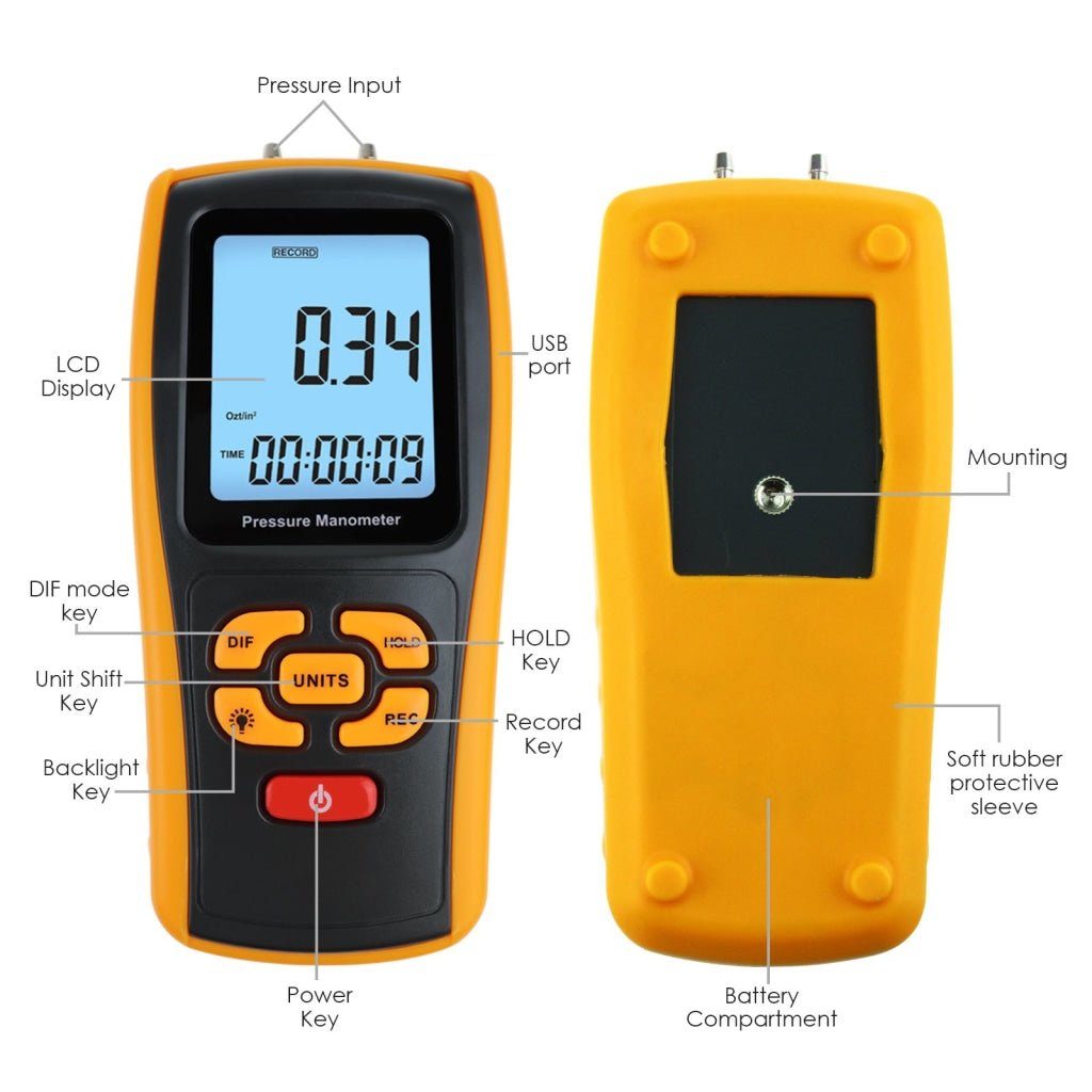 MAN - 277 MAN - 277 Digital Manometer Digital Air Pressure Meter Differential Air Pressure Gauge Dual Port HVAC Gas Pressure Tester Handheld Portable Tool - Gain Express MAN - 277 MAN - 277 Digital Manometer Digital Air Pressure Meter Differential Air Pressure Gauge Dual Port HVAC Gas Pressure Tester Handheld Portable Tool - Gain Express