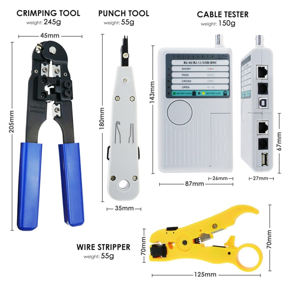 NF - 1202 NF - 1202 Combo Set Network Cable Tester Tool Kit - Crimping Crimper Tool Punch Down Tool Wire Stripper Cutter, RJ45 RJ11 USB BNC Flat UTP Cat5 Cat6 Coax cable Stripping Universal Tool - Gain Express NF - 1202 NF - 1202 Combo Set Network Cable Tester Tool Kit - Crimping Crimper Tool Punch Down Tool Wire Stripper Cutter, RJ45 RJ11 USB BNC Flat UTP Cat5 Cat6 Coax cable Stripping Universal Tool - Gain Express