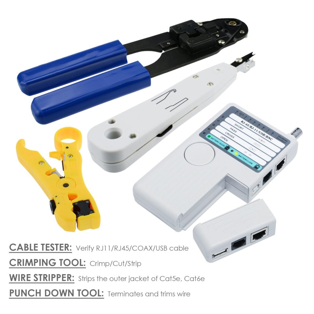 NF - 1202 NF - 1202 Combo Set Network Cable Tester Tool Kit - Crimping Crimper Tool Punch Down Tool Wire Stripper Cutter, RJ45 RJ11 USB BNC Flat UTP Cat5 Cat6 Coax cable Stripping Universal Tool - Gain Express NF - 1202 NF - 1202 Combo Set Network Cable Tester Tool Kit - Crimping Crimper Tool Punch Down Tool Wire Stripper Cutter, RJ45 RJ11 USB BNC Flat UTP Cat5 Cat6 Coax cable Stripping Universal Tool - Gain Express