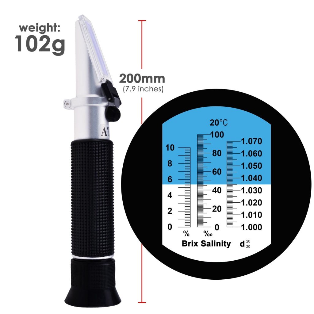 REBS - 10ATC REBS - 10ATC Tri - Scale Refractometer ATC Brix 0 - 10%/ Salinity 0 - 100PPT/ Specific Gravity 1.000 - 1.070, for Saltwater Brackish Marine Reef Tank Salt Sea Water Hydroponic Aquarium Control Monitoring - Gain Express REBS - 10ATC REBS - 10ATC Tri - Scale Refractometer ATC Brix 0 - 10%/ Salinity 0 - 100PPT/ Specific Gravity 1.000 - 1.070, for Saltwater Brackish Marine Reef Tank Salt Sea Water Hydroponic Aquarium Control Monitoring - Gain Express