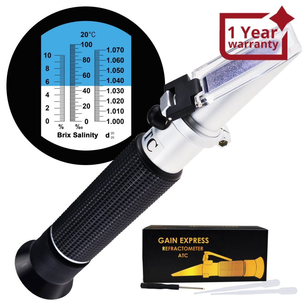 REBS - 10ATC REBS - 10ATC Tri - Scale Refractometer ATC Brix 0 - 10%/ Salinity 0 - 100PPT/ Specific Gravity 1.000 - 1.070, for Saltwater Brackish Marine Reef Tank Salt Sea Water Hydroponic Aquarium Control Monitoring - Gain Express REBS - 10ATC REBS - 10ATC Tri - Scale Refractometer ATC Brix 0 - 10%/ Salinity 0 - 100PPT/ Specific Gravity 1.000 - 1.070, for Saltwater Brackish Marine Reef Tank Salt Sea Water Hydroponic Aquarium Control Monitoring - Gain Express