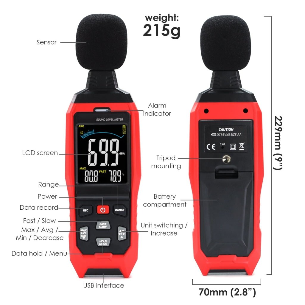 SLM - 390 Decibel Meter with Data Logging function and A / C / Z Weighted Sound Meter Portable SPL Meter MAX/MIN/AVG, Data Hold Use for Home, Factory, Noisy Neighbor - Gain Express SLM - 390 Decibel Meter with Data Logging function and A / C / Z Weighted Sound Meter Portable SPL Meter MAX/MIN/AVG, Data Hold Use for Home, Factory, Noisy Neighbor - Gain Express