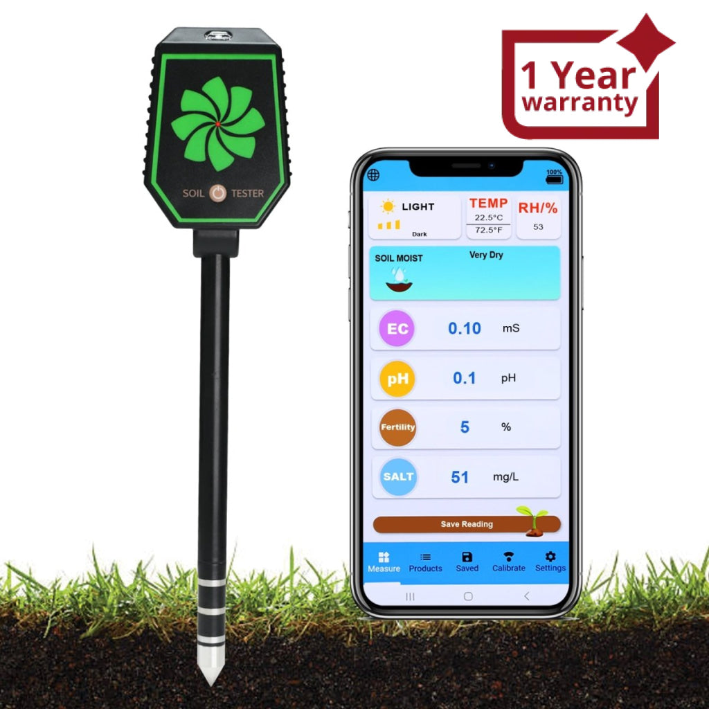 wireless soil moisture meter SQM-457 High Precision 8-in-1 PH EC Fertility Salt Temperature Soil  Moisture Meter Smart Bluetooth Light Intensity Air Humidity Detector for  Plant Health Monitoring