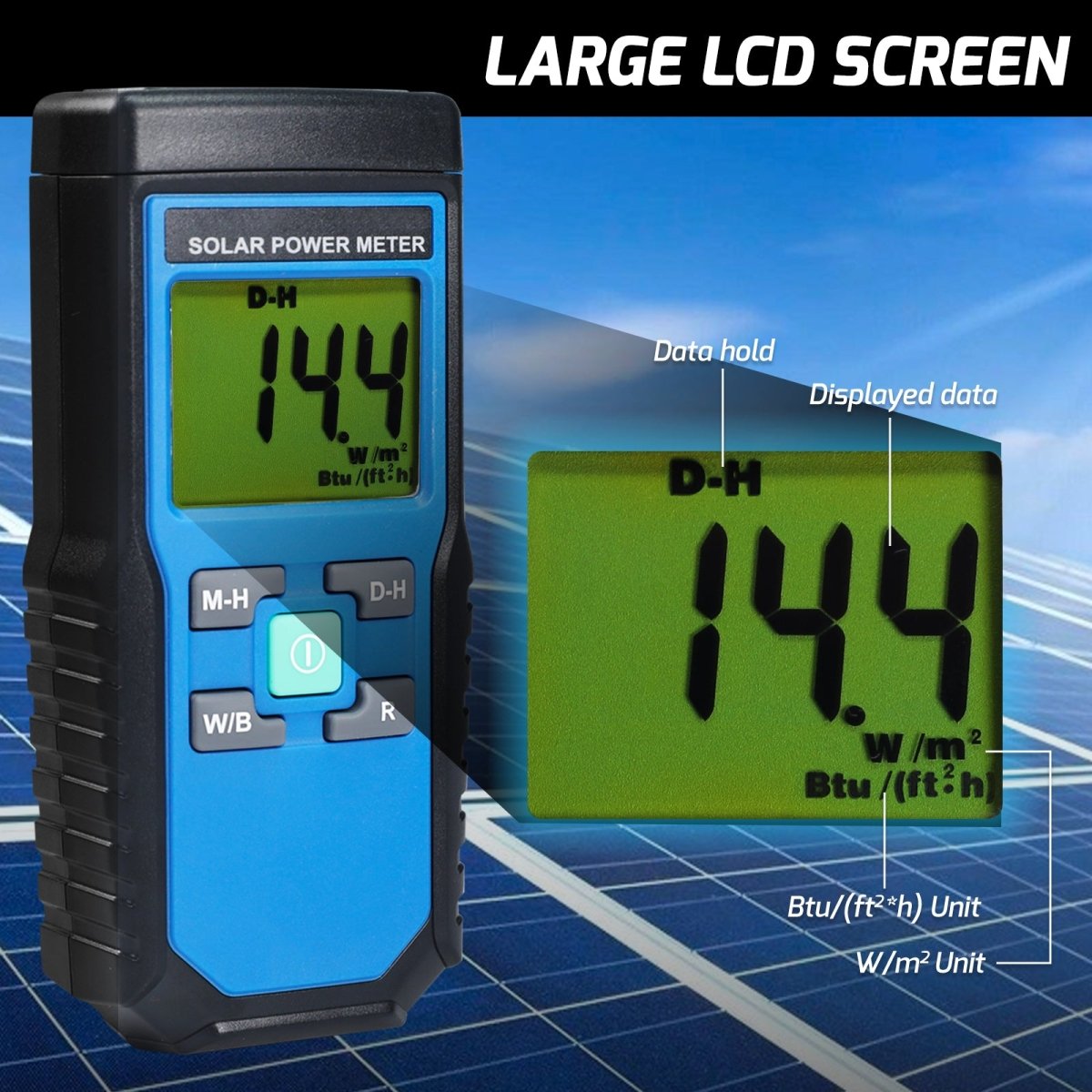 T206 Solar Power Meter BTU/(ft2*h) W/m2 Radiation Energy Cell Tester - Gain Express T206 Solar Power Meter BTU/(ft2*h) W/m2 Radiation Energy Cell Tester - Gain Express