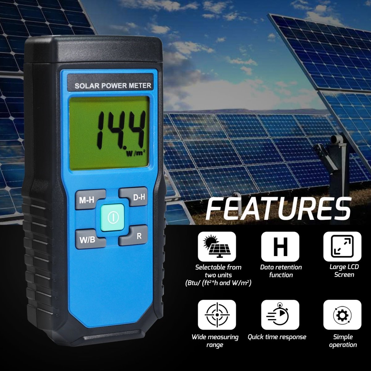 T206 Solar Power Meter BTU/(ft2*h) W/m2 Radiation Energy Cell Tester - Gain Express T206 Solar Power Meter BTU/(ft2*h) W/m2 Radiation Energy Cell Tester - Gain Express