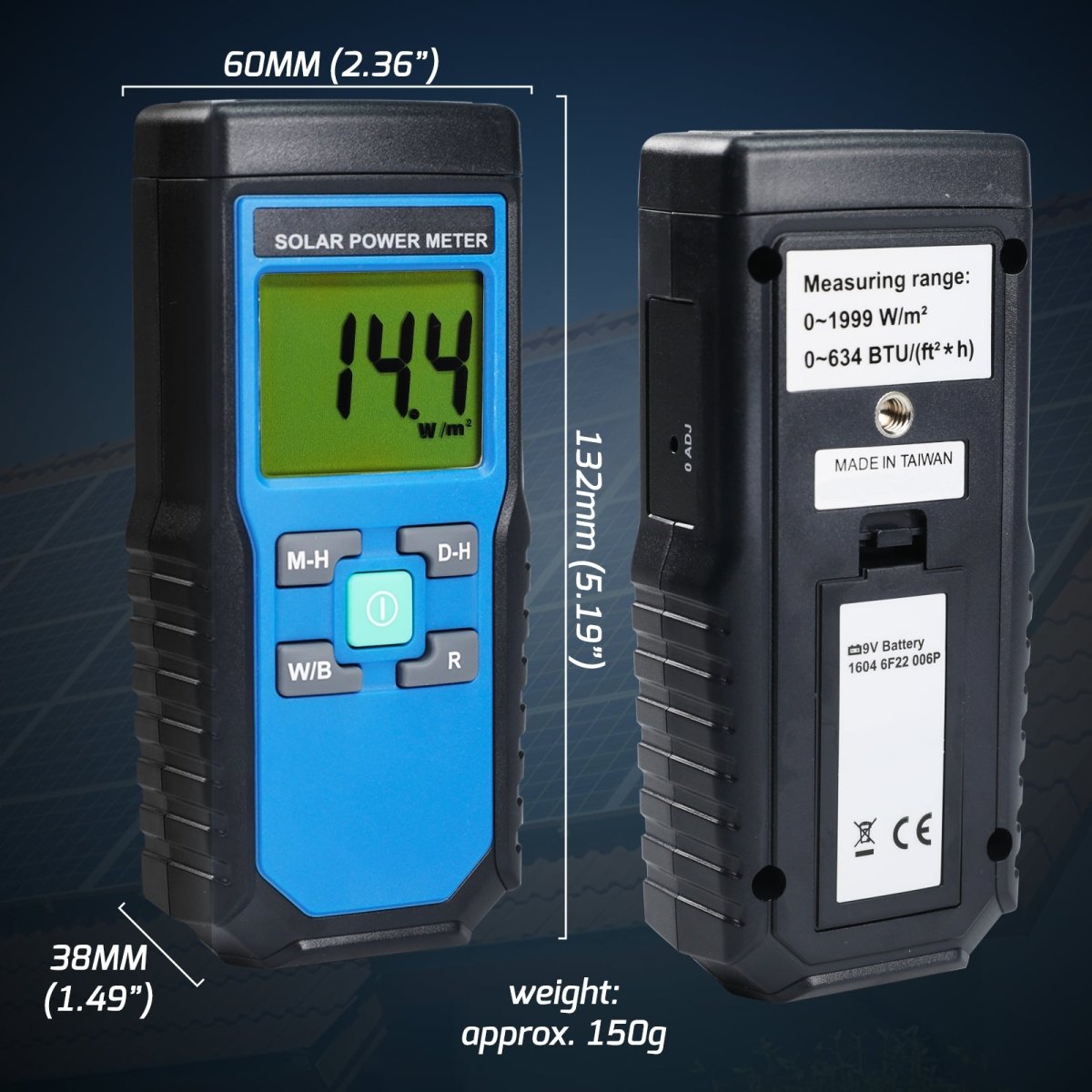 T206 Solar Power Meter BTU/(ft2*h) W/m2 Radiation Energy Cell Tester - Gain Express T206 Solar Power Meter BTU/(ft2*h) W/m2 Radiation Energy Cell Tester - Gain Express