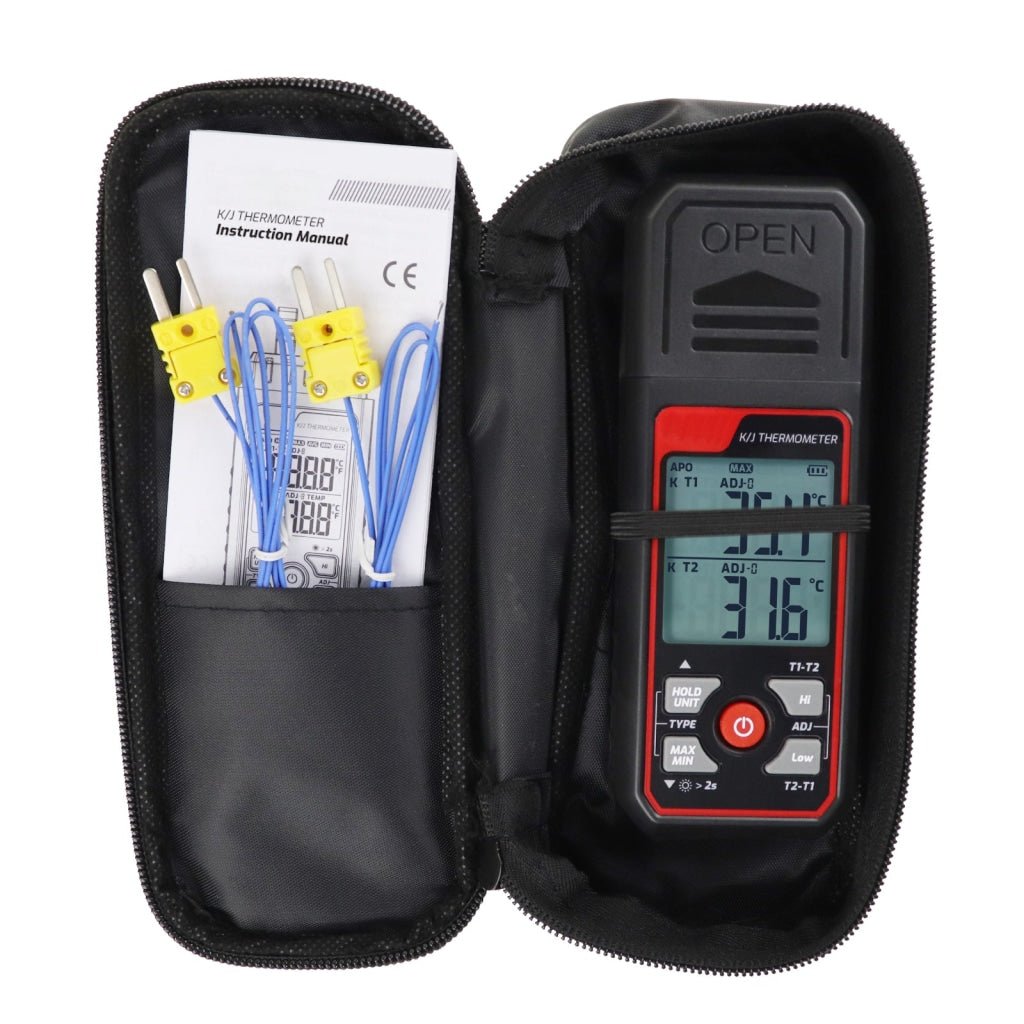 TA611B_R Dual Channel K/J Probe Thermocouple Thermometer T1 - T2 Channel Temperature Measurement - Gain Express