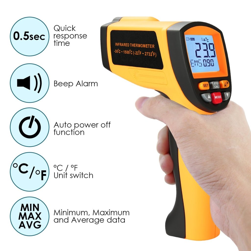 THE - 266 Lasergrip Non - Contact Digital Laser Infrared Gun Celsius and Fahrenheit High Temperature - 30℃~1500℃ ( - 22℉~2732℉) Thermometer IR Instant Read Temperature Adjustable Emissivity and 80 sets Data Storage - Gain Express THE - 266 Lasergrip Non - Contact Digital Laser Infrared Gun Celsius and Fahrenheit High Temperature - 30℃~1500℃ ( - 22℉~2732℉) Thermometer IR Instant Read Temperature Adjustable Emissivity and 80 sets Data Storage - Gain Express