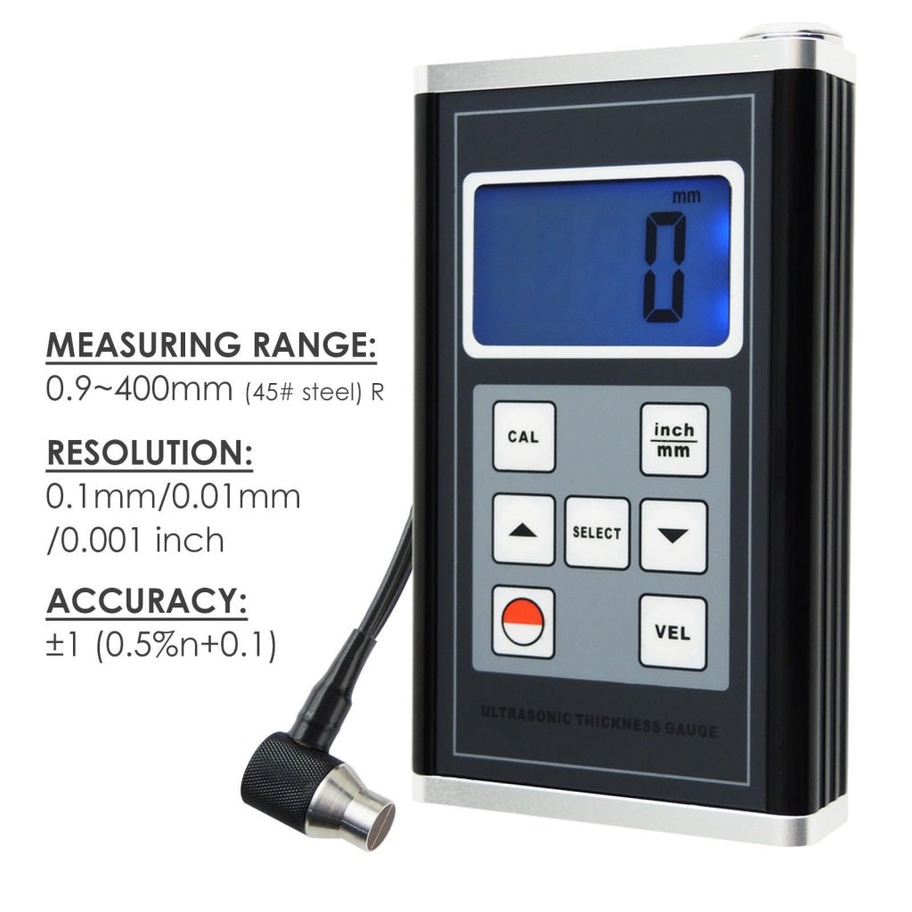 TM - 8818 Ultrasonic Thickness Gauge Meter Aluminum Steel Cast Iron Pipes 0.9~400mm Range - Gain Express TM - 8818 Ultrasonic Thickness Gauge Meter Aluminum Steel Cast Iron Pipes 0.9~400mm Range - Gain Express