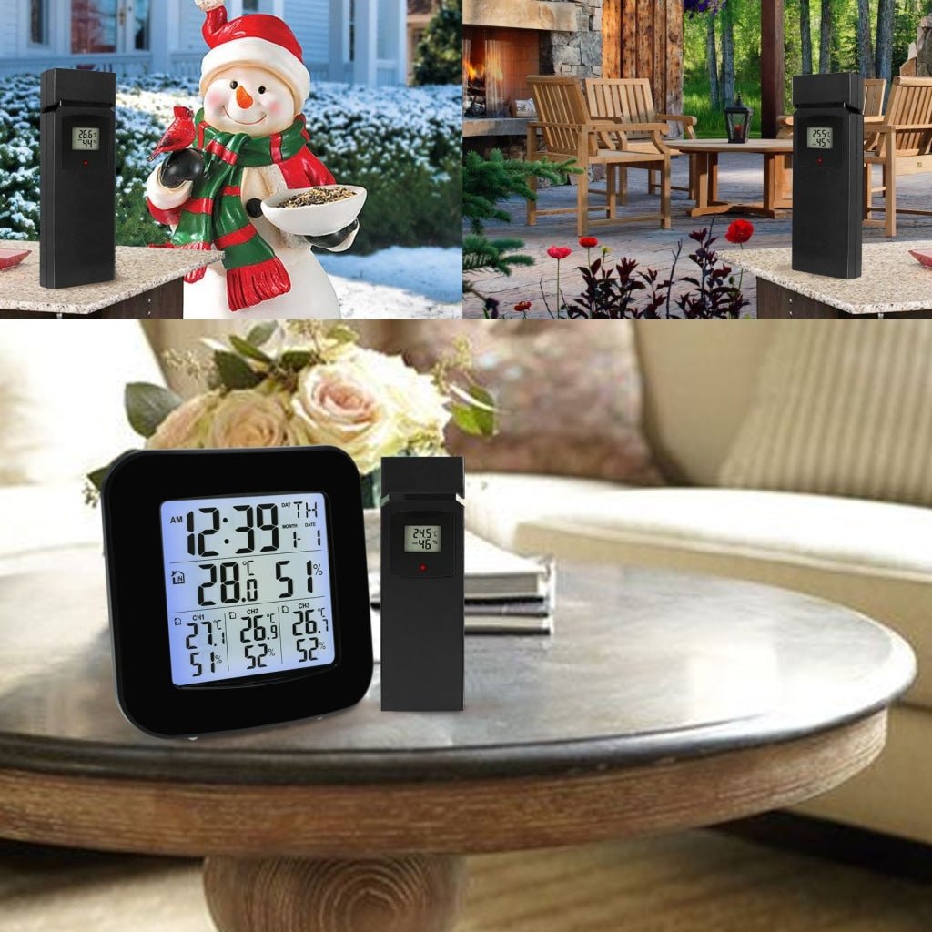 WEA - 46 Digital Weather Station with Thermometer and Hygrometer 3 Indoor/ Outdoor Wireless Sensors, Alarm Clock for Temperature and Humidity measurement - Gain Express WEA - 46 Digital Weather Station with Thermometer and Hygrometer 3 Indoor/ Outdoor Wireless Sensors, Alarm Clock for Temperature and Humidity measurement - Gain Express