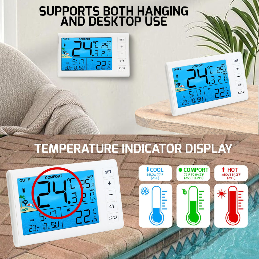 THE-517 Wireless Solar Pool Thermometer with RGB Lights IP68 Floating Temperature Gauge for Pools Hot Tubs Spa