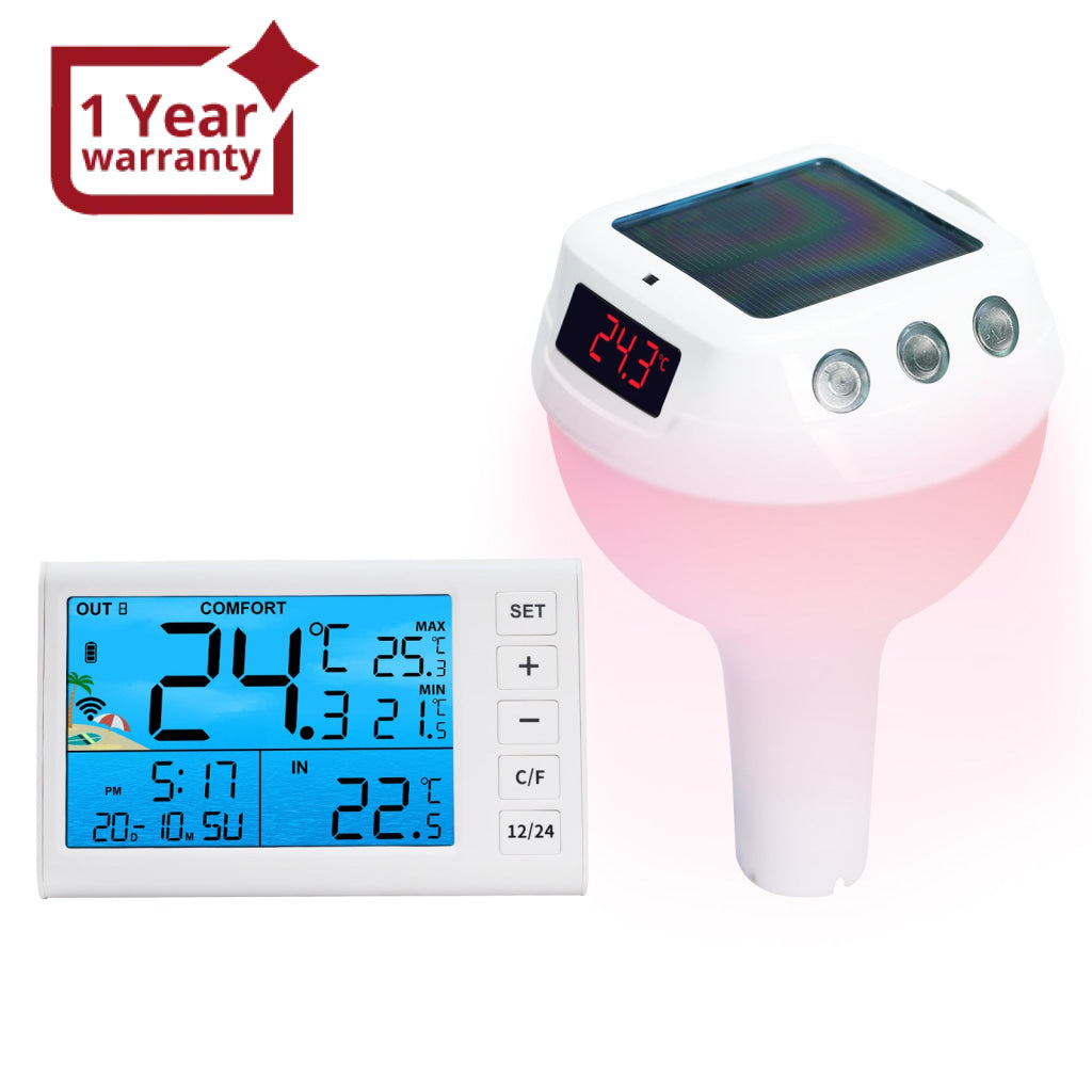 THE-517 Wireless Solar Pool Thermometer with RGB Lights IP68 Floating Temperature Gauge for Pools Hot Tubs Spa THE-517 Wireless Solar Pool Thermometer with RGB Lights IP68 Floating Temperature Gauge for Pools Hot Tubs Spa