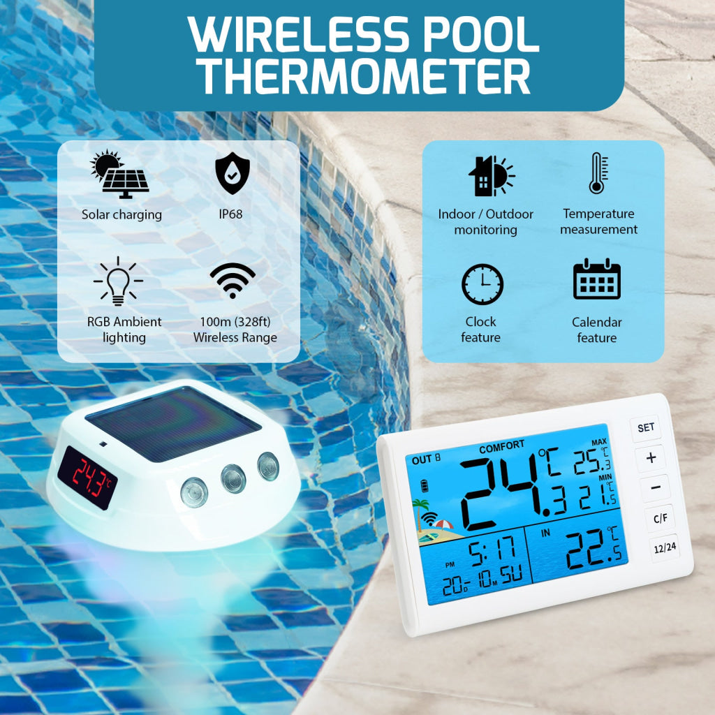 THE-517 Wireless Solar Pool Thermometer with RGB Lights IP68 Floating Temperature Gauge for Pools Hot Tubs Spa THE-517 Wireless Solar Pool Thermometer with RGB Lights IP68 Floating Temperature Gauge for Pools Hot Tubs Spa