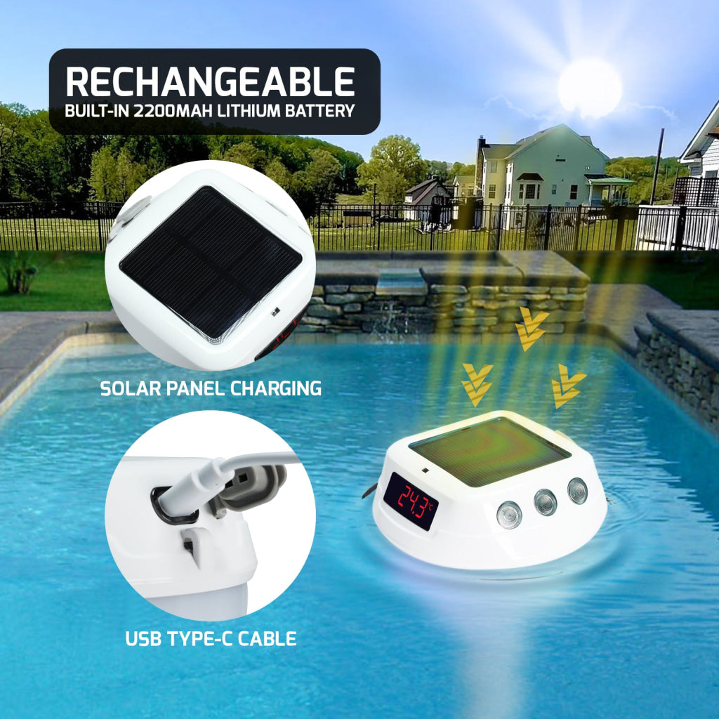 THE-517 Wireless Solar Pool Thermometer with RGB Lights IP68 Floating Temperature Gauge for Pools Hot Tubs Spa THE-517 Wireless Solar Pool Thermometer with RGB Lights IP68 Floating Temperature Gauge for Pools Hot Tubs Spa