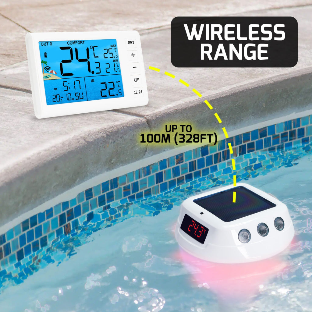 THE-517 Wireless Solar Pool Thermometer with RGB Lights IP68 Floating Temperature Gauge for Pools Hot Tubs Spa THE-517 Wireless Solar Pool Thermometer with RGB Lights IP68 Floating Temperature Gauge for Pools Hot Tubs Spa