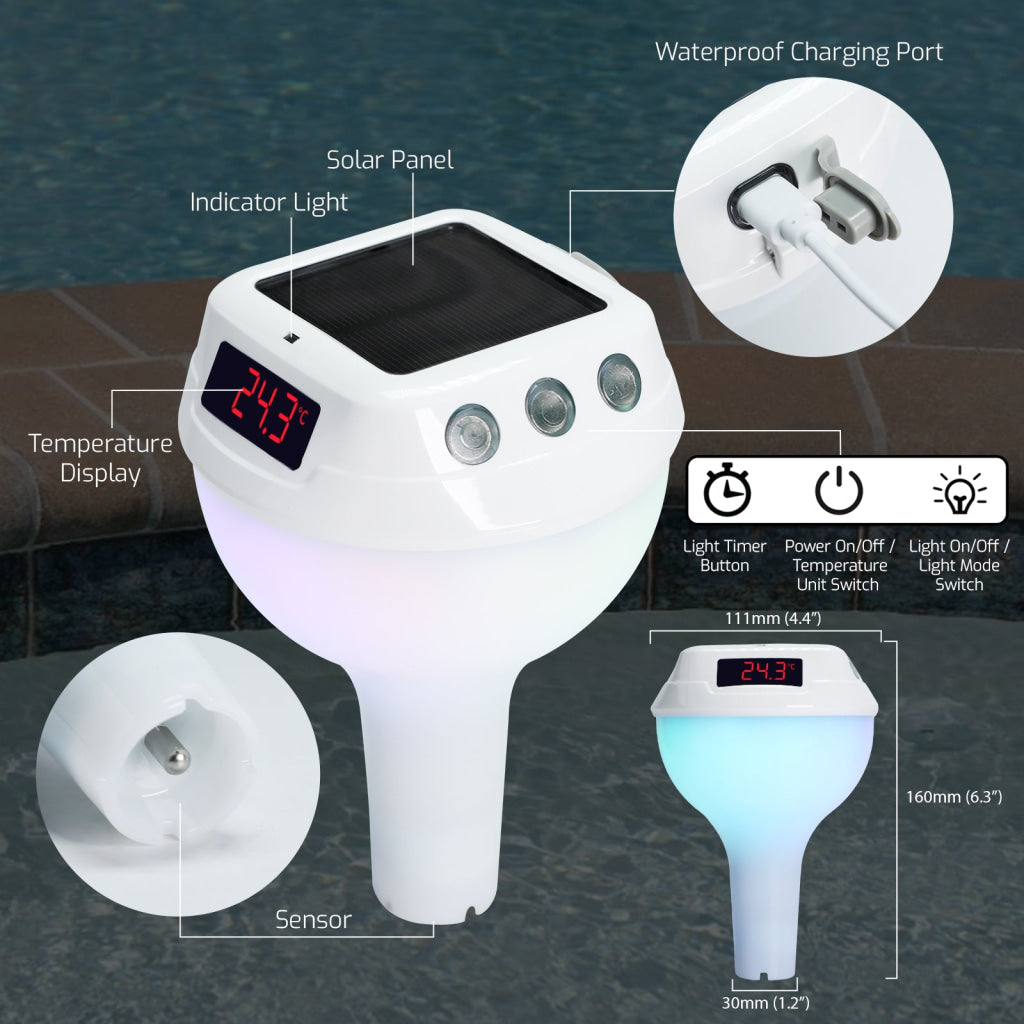 THE-517 Wireless Solar Pool Thermometer with RGB Lights IP68 Floating Temperature Gauge for Pools Hot Tubs Spa THE-517 Wireless Solar Pool Thermometer with RGB Lights IP68 Floating Temperature Gauge for Pools Hot Tubs Spa