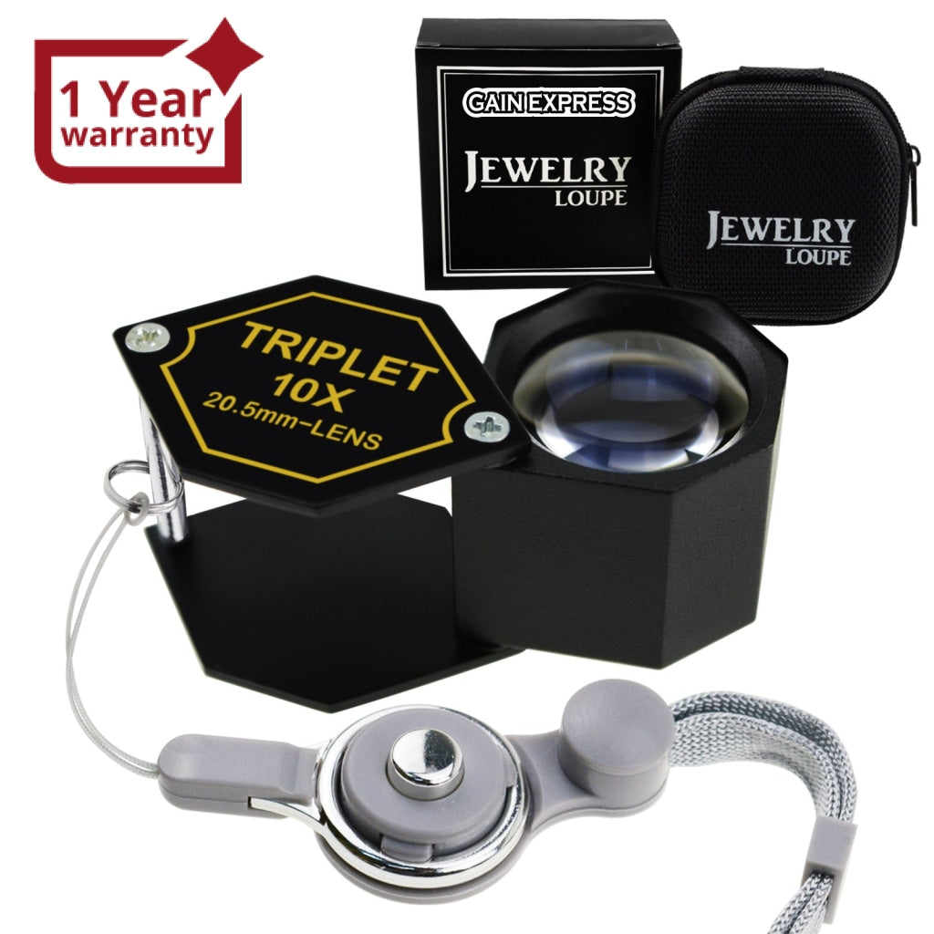 Gain Express 20X 21mm Loupe Jeweler Magnifier LED UV Triplet Lens Magnifying Gem Optical Tool Foldaway Pocket Black Frame for Inspecting Diamonds
