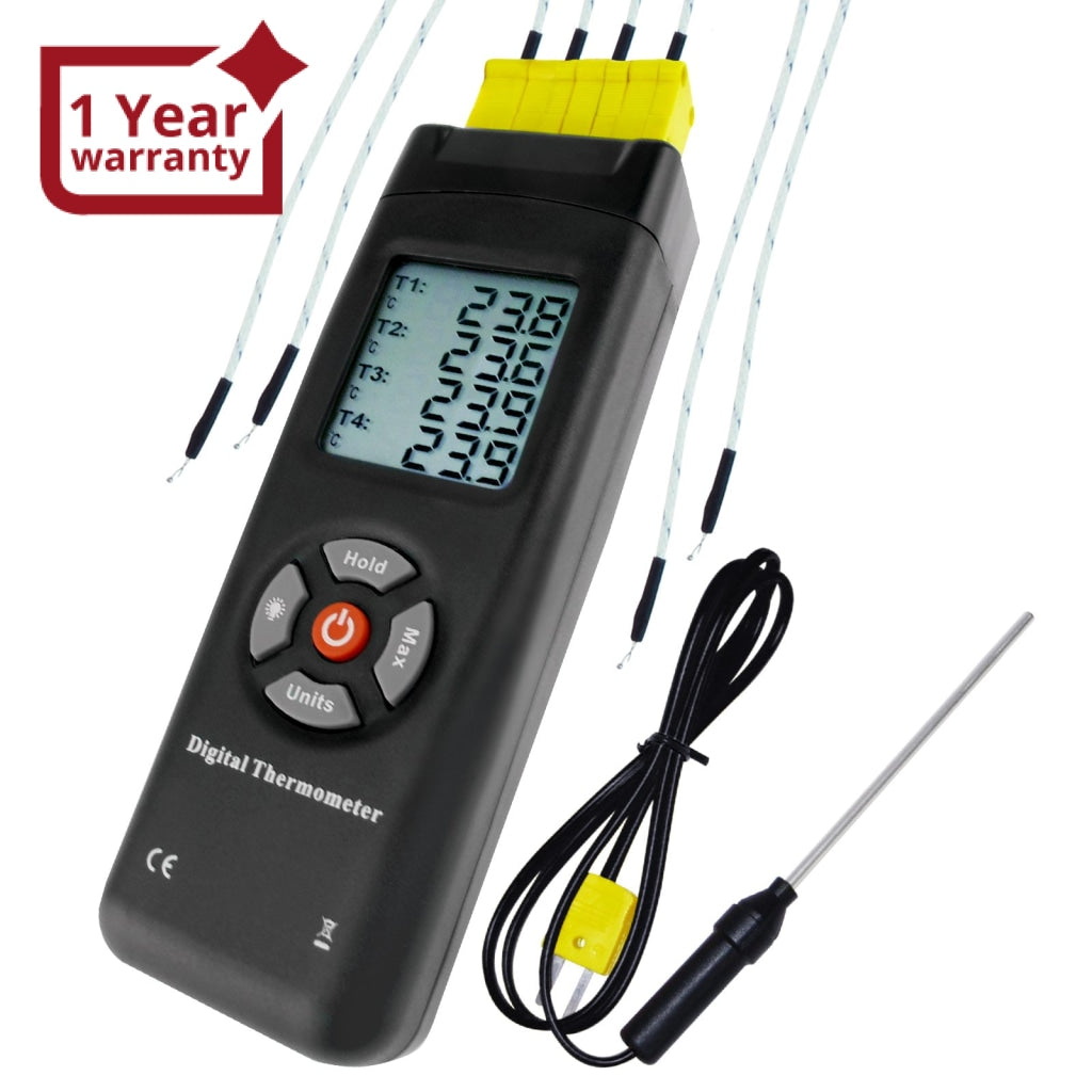 THE-27 Digital Thermometer 4 Channel K-Type Thermocouples with K-Type –  Gain Express