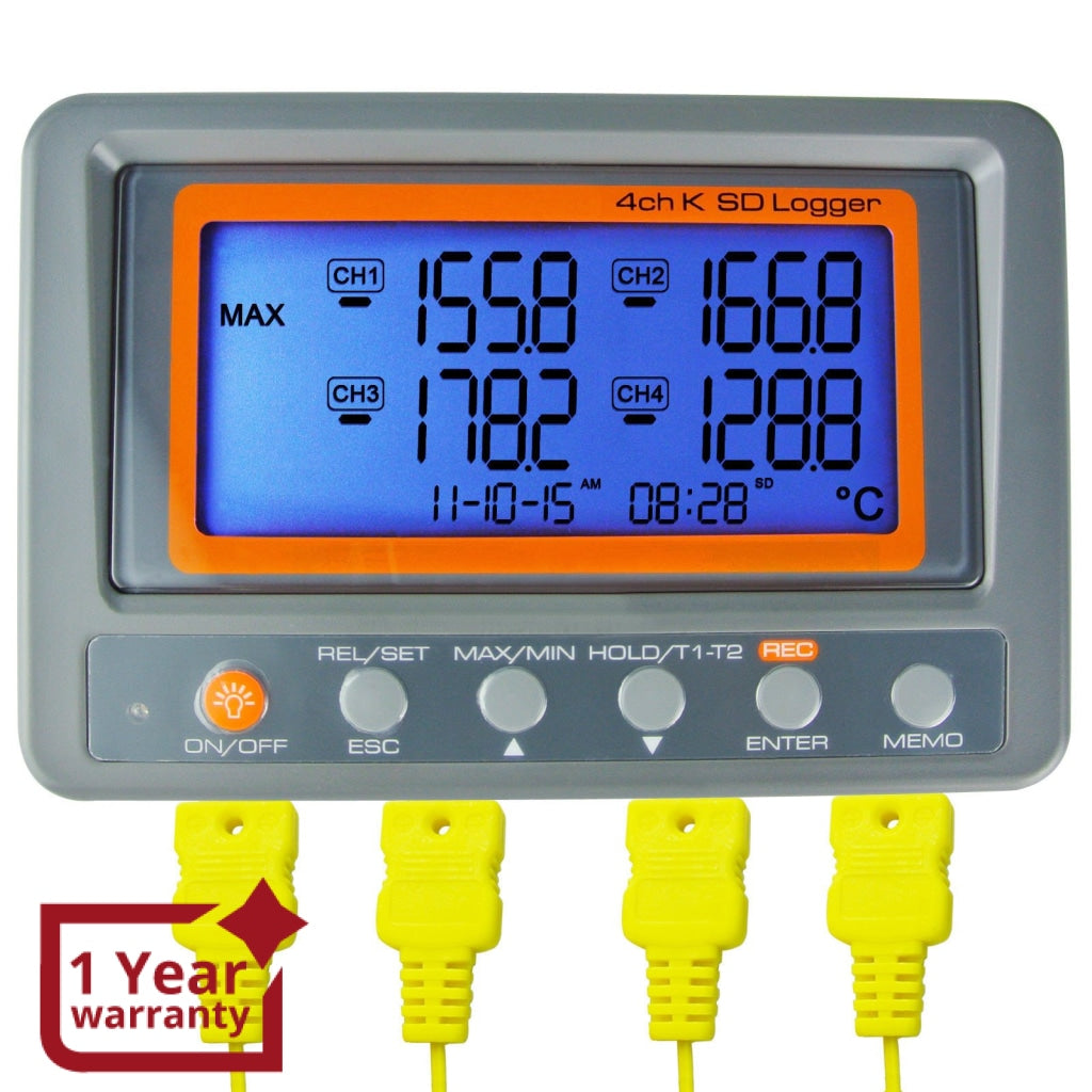 AZ Instruments 4 Channel K Type Thermometer SD Card Data Logger Thermocouple Temperature + 2