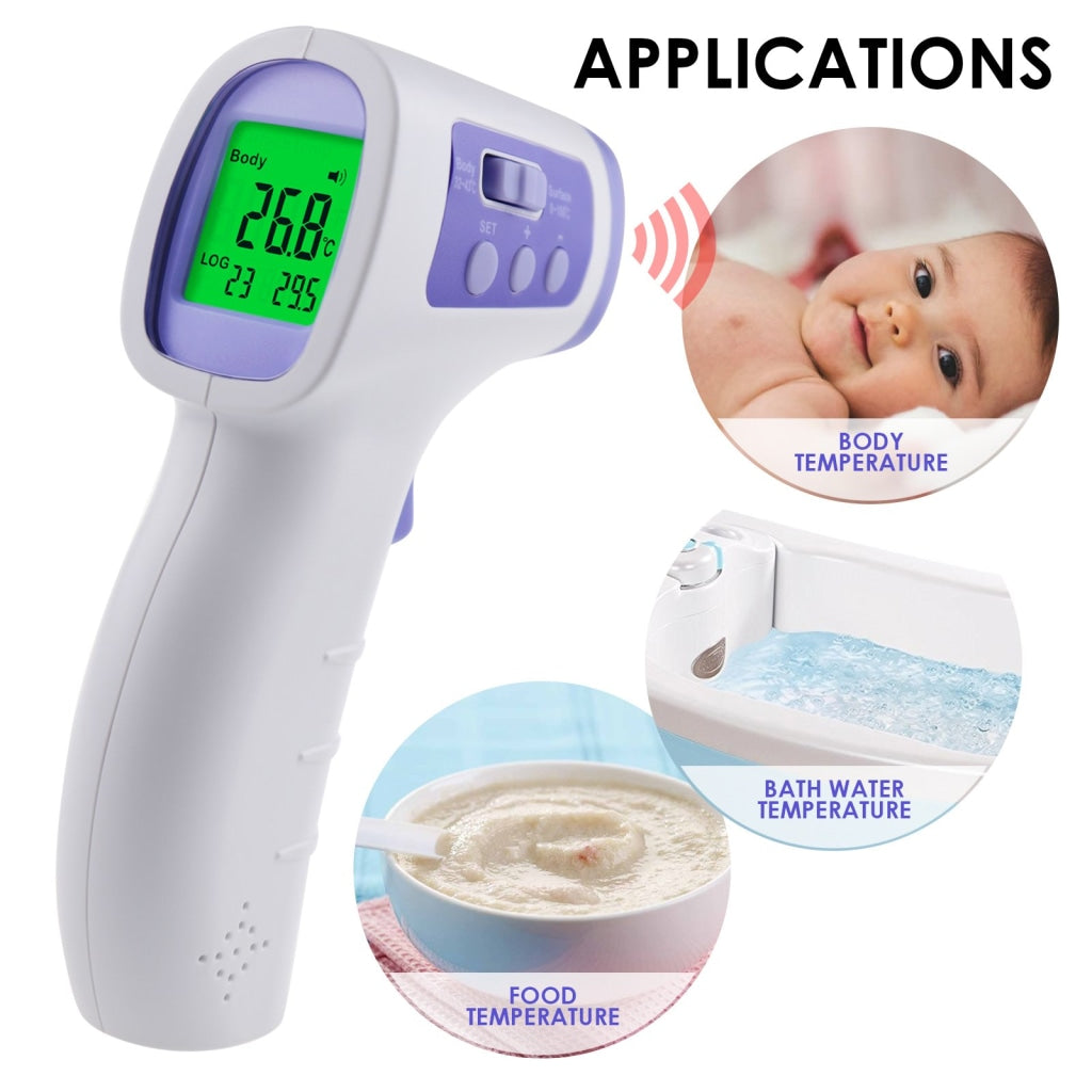 Digital Infrared Thermometer LCD Backlight Display Non- IR Forehead Ear Thermometers Body Surface Temperature Measurement for Baby Kids Adults Home