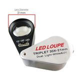 Gm31 Mini 30X Jeweler Loupe Magnifier + Led & Uv Light 21Mm Lens Jeweller Loupes