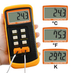 68022_2P Digital 2 Channels K-Type Thermometer w/ 4 Thermocouples (Wired & Stainless Steel), -50~1300°C (-58~2372°F) Handheld Desktop High Temperature Kelvin Scale Dual Measurement Meter Sensor - Gain Express