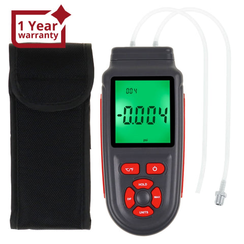 MAN-346 Handheld Manometer Dual Differential Digital Gas Pressure Tester with Backlight 12 Selectable Units Air Pressure Gauge HVAC Tester with Data Storage Function