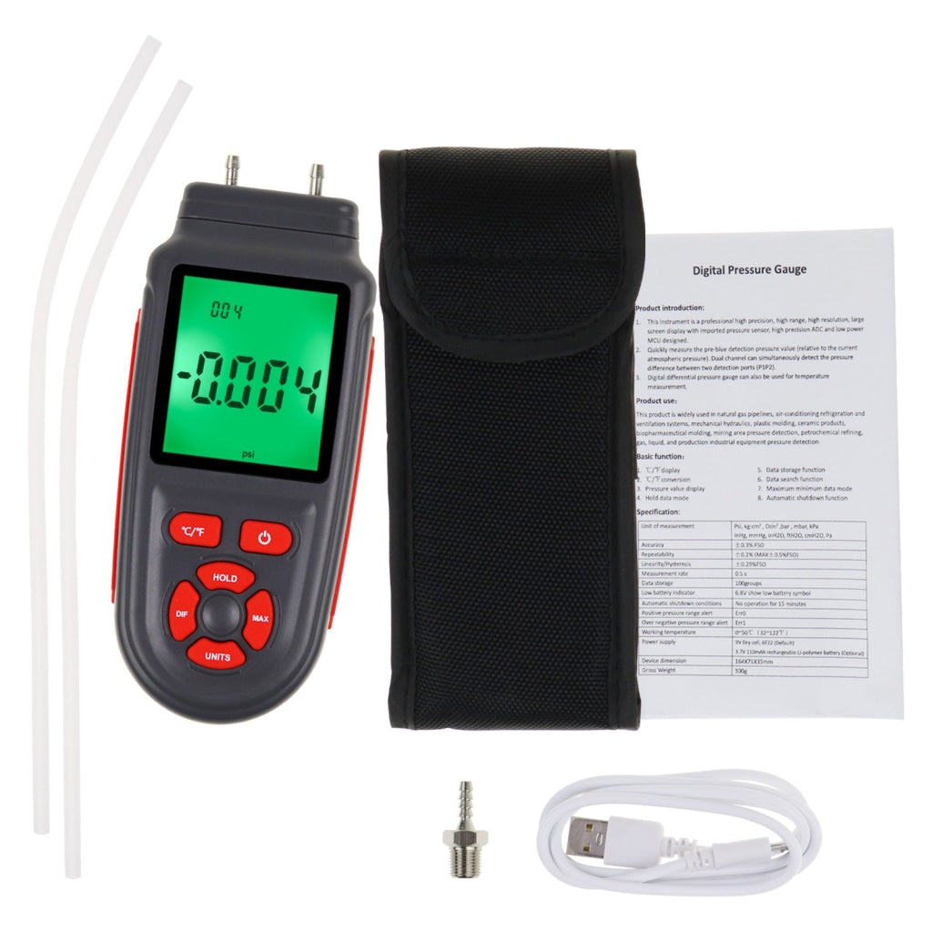 Handheld Air Pressure Meter for Differential and Absolute Air Pressures