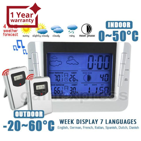 S08S608B_2S Wireless Weather Forecast Station Indoor Outdoor Temperature Humidity Rcc Clock With 2