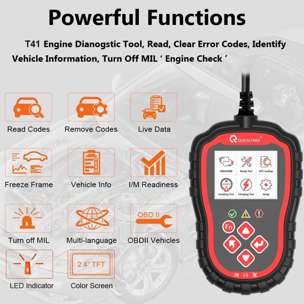 T41 OBDII Car Code Reader Scanner Automotive Diagnostic Vehicle Car To –  Gain Express