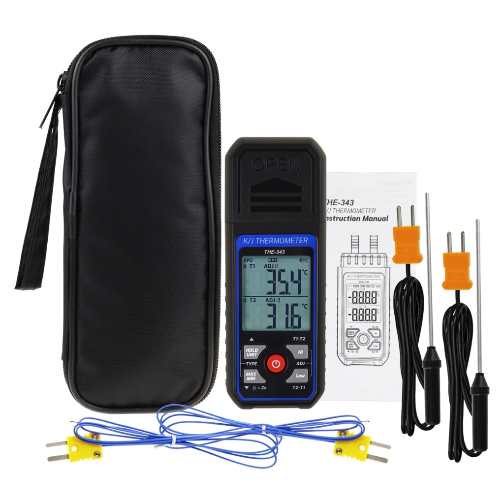 THE-343 K/J Thermocouple Thermometer Dual Channel Temperature Meter Te –  Gain Express