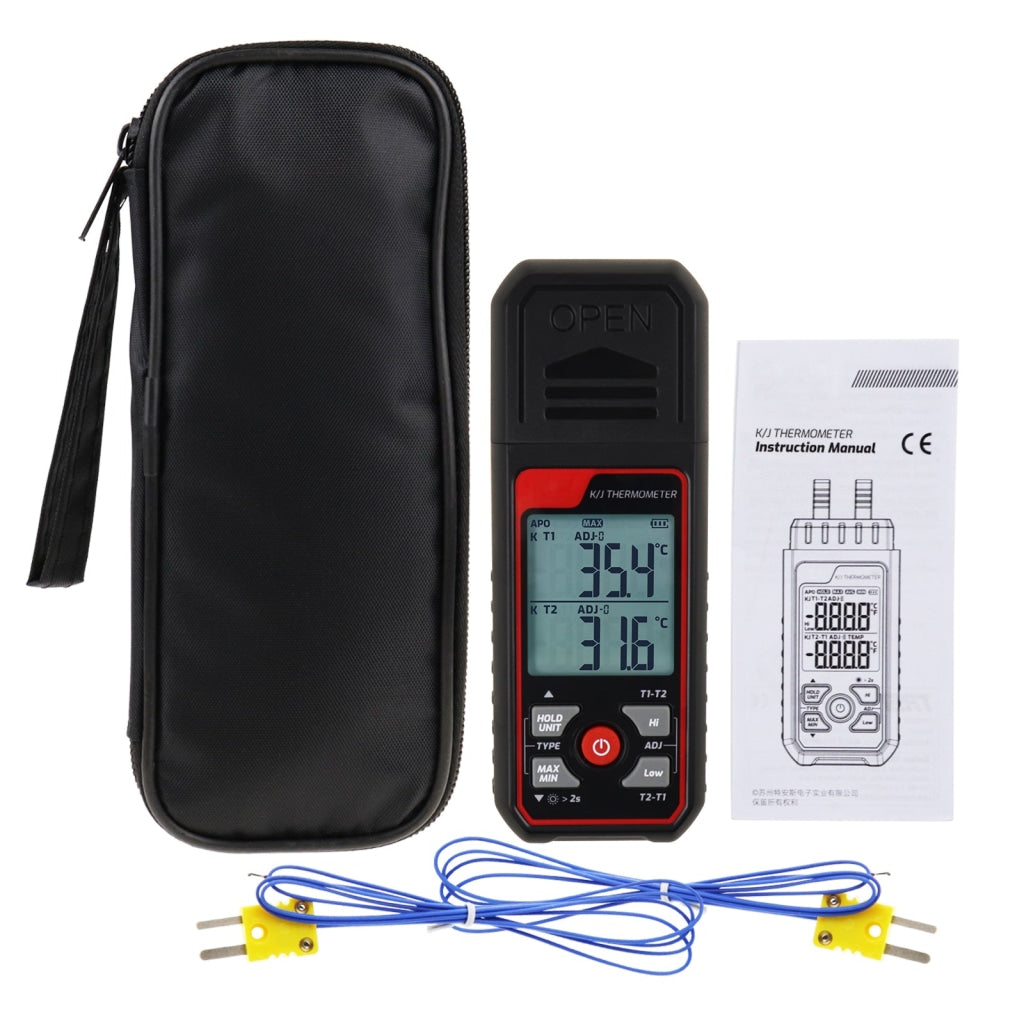 Proster Digital Thermocouple Temperature Thermometer Dual Channel K Type Thermometer Tester LCD Backlight with Two K-Type Thermocouple Probe for K/j/t