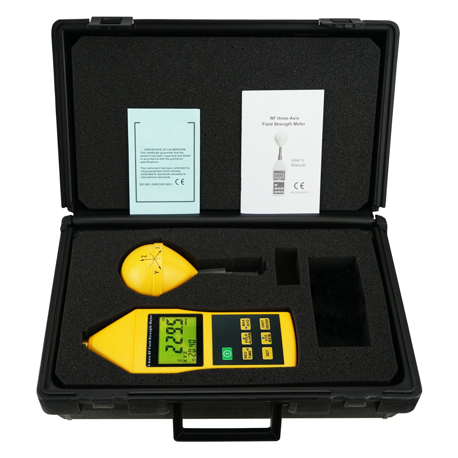TM-196 Triaxial Tri-Axis RF Field Strength Meter Electromagnetic Radiation Tester Detector 10MHz to 8GHz with Alarm and Tripod Mounting, Compact, MIni