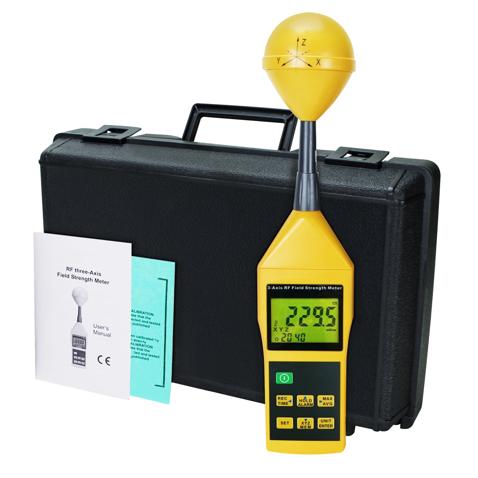TM-196 Triaxial Tri-Axis RF Field Strength Meter Electromagnetic Radiation Tester Detector 10MHz to 8GHz with Alarm and Tripod Mounting, Compact, MIni